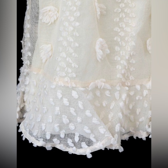 &Merci Cream Floral Applique Flounce Dress Off White Lined Belted PRETTY… - Picture 5 of 10